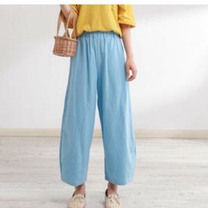 Purple Linen/Cotton Blend Elastic Waist Pants